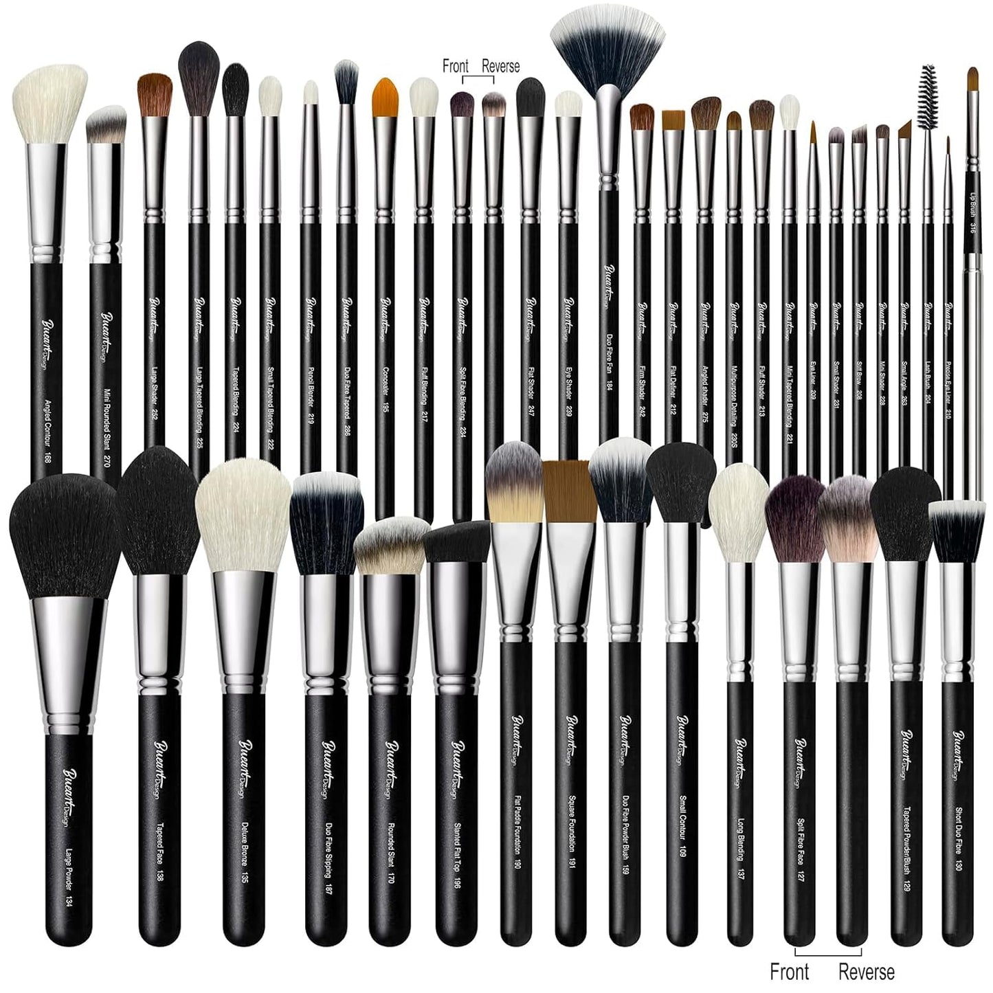 Makeup Artist MUST HAVES 42Pcs Makeup Brushes Set with Real Natural Goat Hair By BUEART DESIGN (42Pcs Matte Pearl Black)