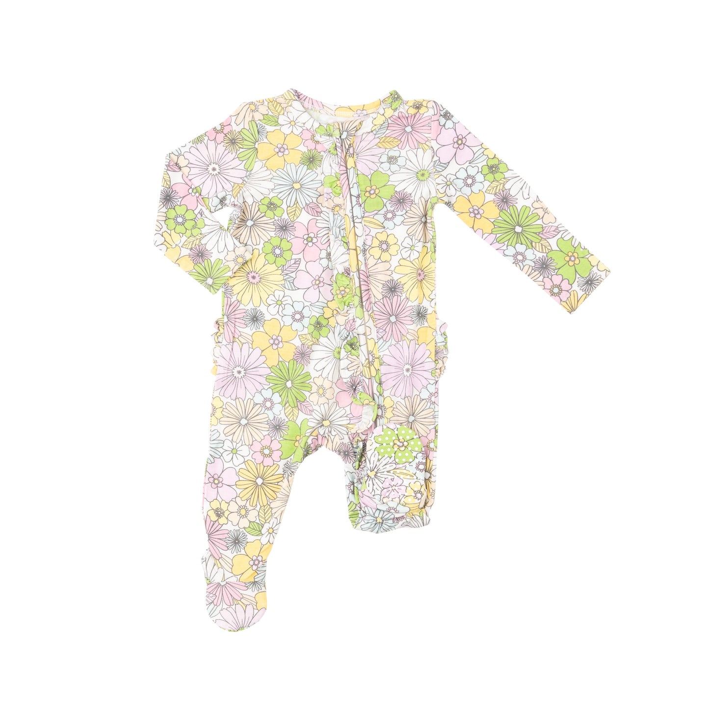 2 Way Zipper Ruffle Footie - Mixed Retro Floral