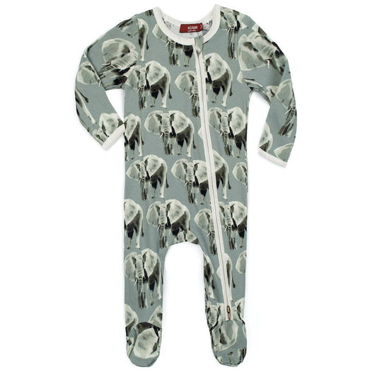 Zipper Footed Romper - Grey Elephant