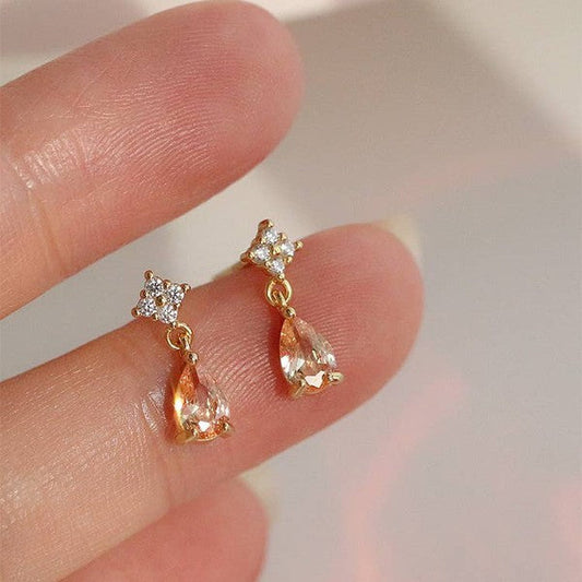 14K Gold Pink Crystal Drop Earring