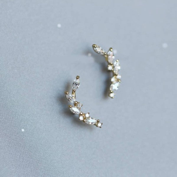 14K Gold Sparkly Zircon Leaf Earring