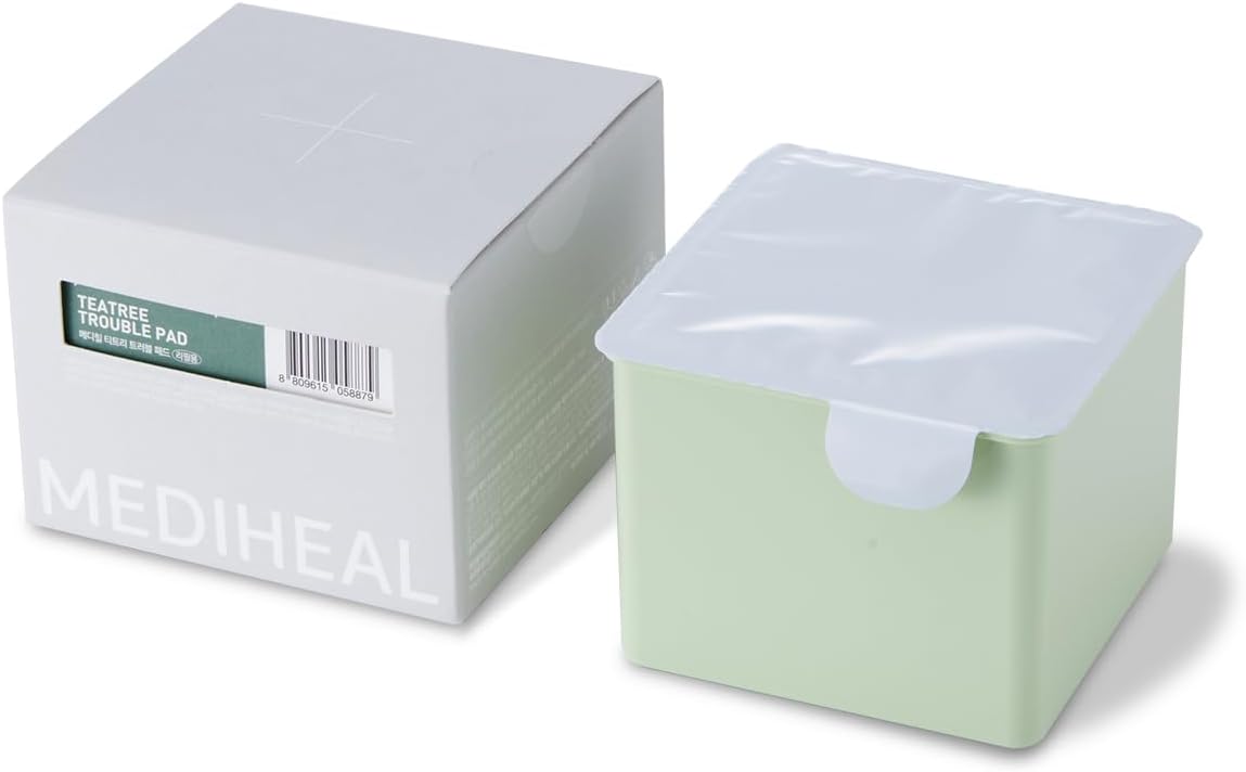 (Only Refill) MEDIHEAL Teatree Trouble Pad (100 Pads) - Cotton Facial Toner Pads for Calm Sensitive & Acne Prone Skin - Vegan Gauze Pads