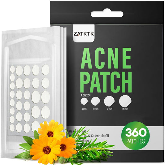 ZATKTK Pimple Patch (360 Counts 4 Sizes), Hydrocolliod Acne Patch for Face, Invisible Zit Patch with Tea Tree Oil & Calendula Oil, Blemish Patch, Vegan and Cruelty Free