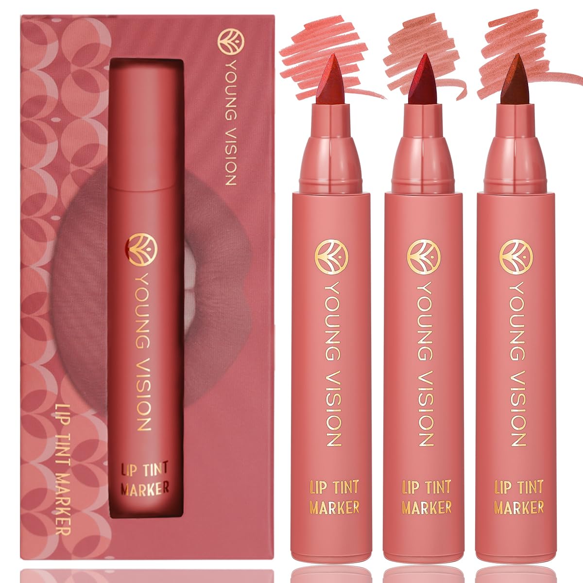 YOUNG VISION Lip Tint Marker 3 PCS Set, Lightweight Lip Stain, Liquid lipstick with Nude Matte Shades, Lip Liner and Stick 2-in-1, Long Wearing and Waterproof, SET A