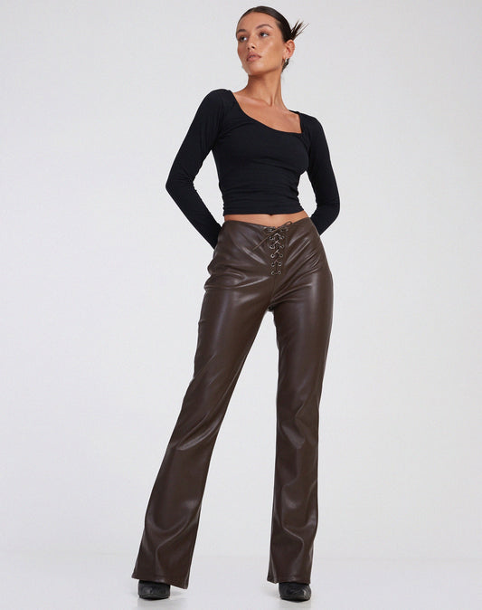 Zinam Flared Leg Trouser in PU Brown