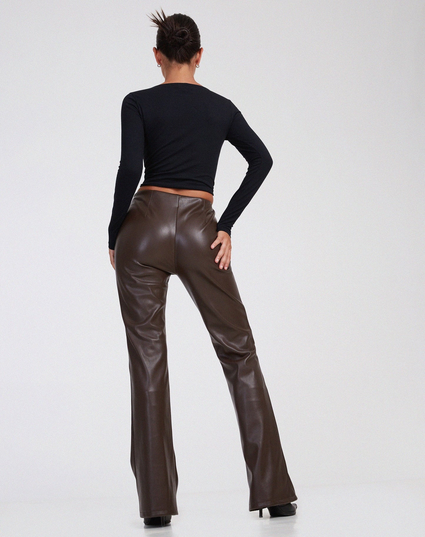 Zinam Flared Leg Trouser in PU Brown