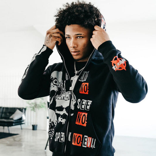 Zipper Letter Character Printed Sweater