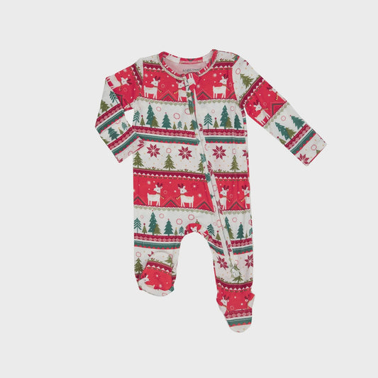 2 Way Zipper Holiday Footie - Reindeer Fair Isle